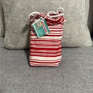 Red and White Striped  Beach Towel With Drawstring Bag